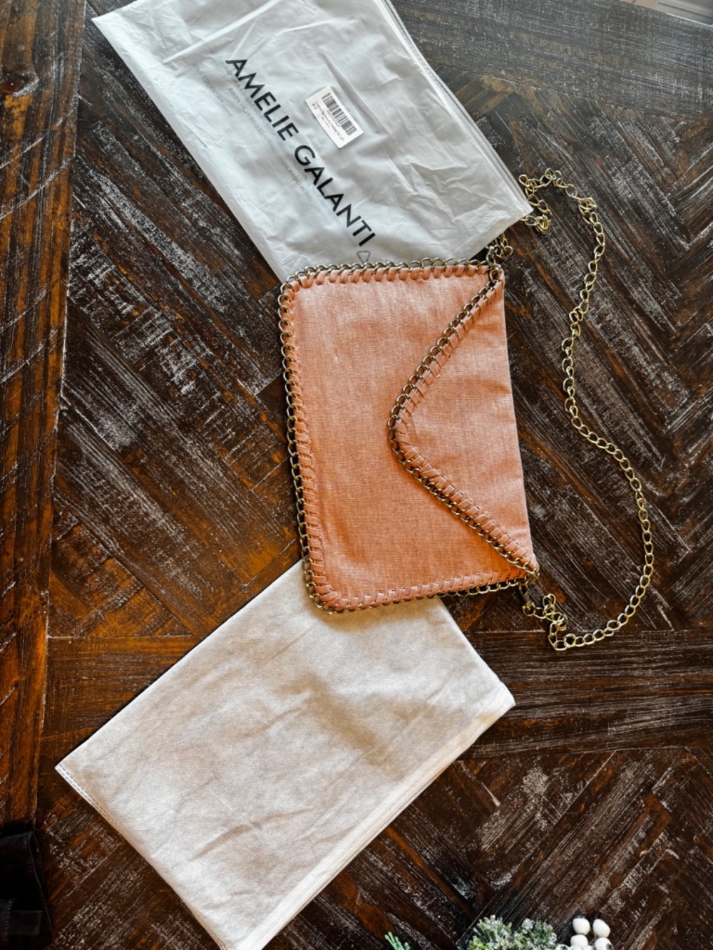 Amelie Galanti Blush Pink Chain Trim Tote Shoulder Bag - Picture 9 of 9